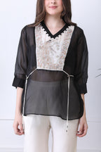 Stuart Black  Embroidered Chanderi Top with Ivory Pants