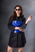 Electric Blue Corset Top with Black Shirt Dress