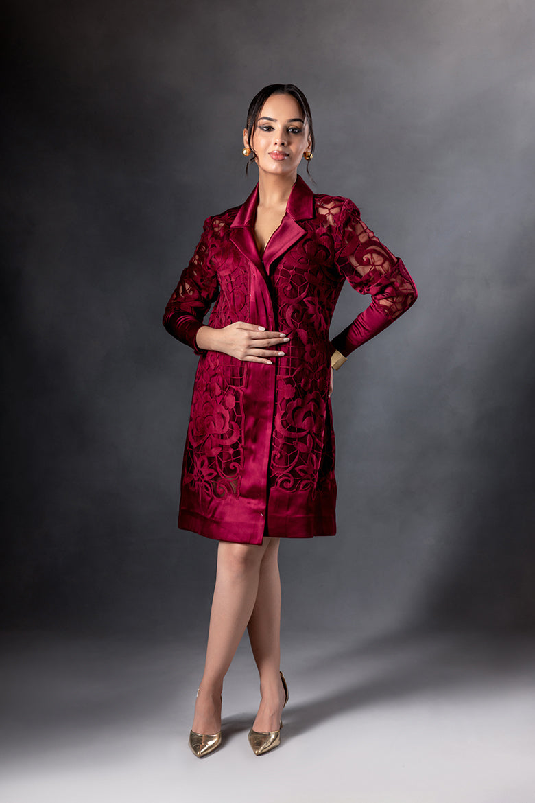 Cherry Structured Cutwork Dress