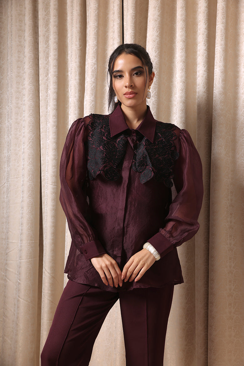 Plum Roses Yoke Co-ord Set - Sila Atelier