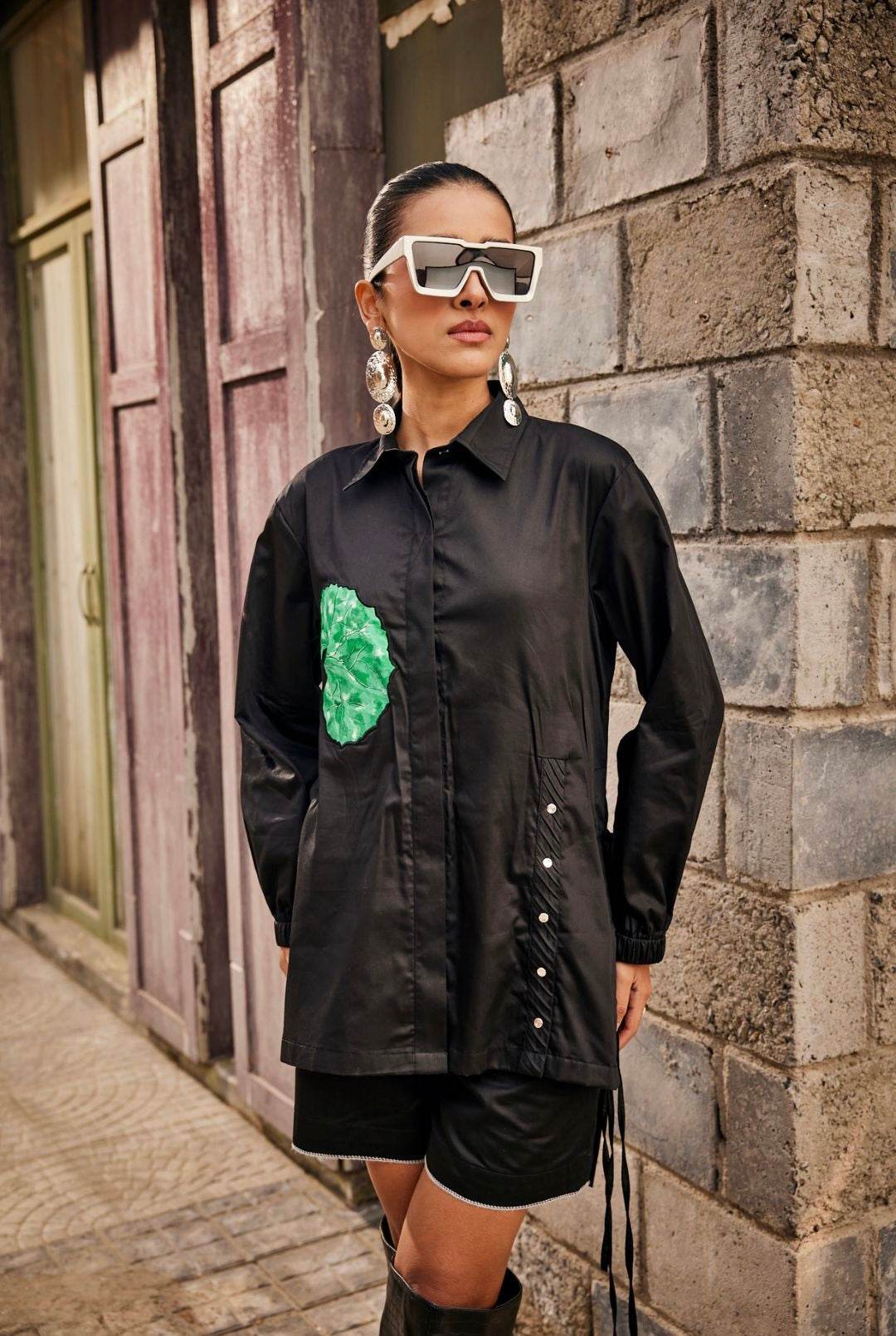 Wild Flower Black Shirt / Co-ord Set - Puja Agarwal