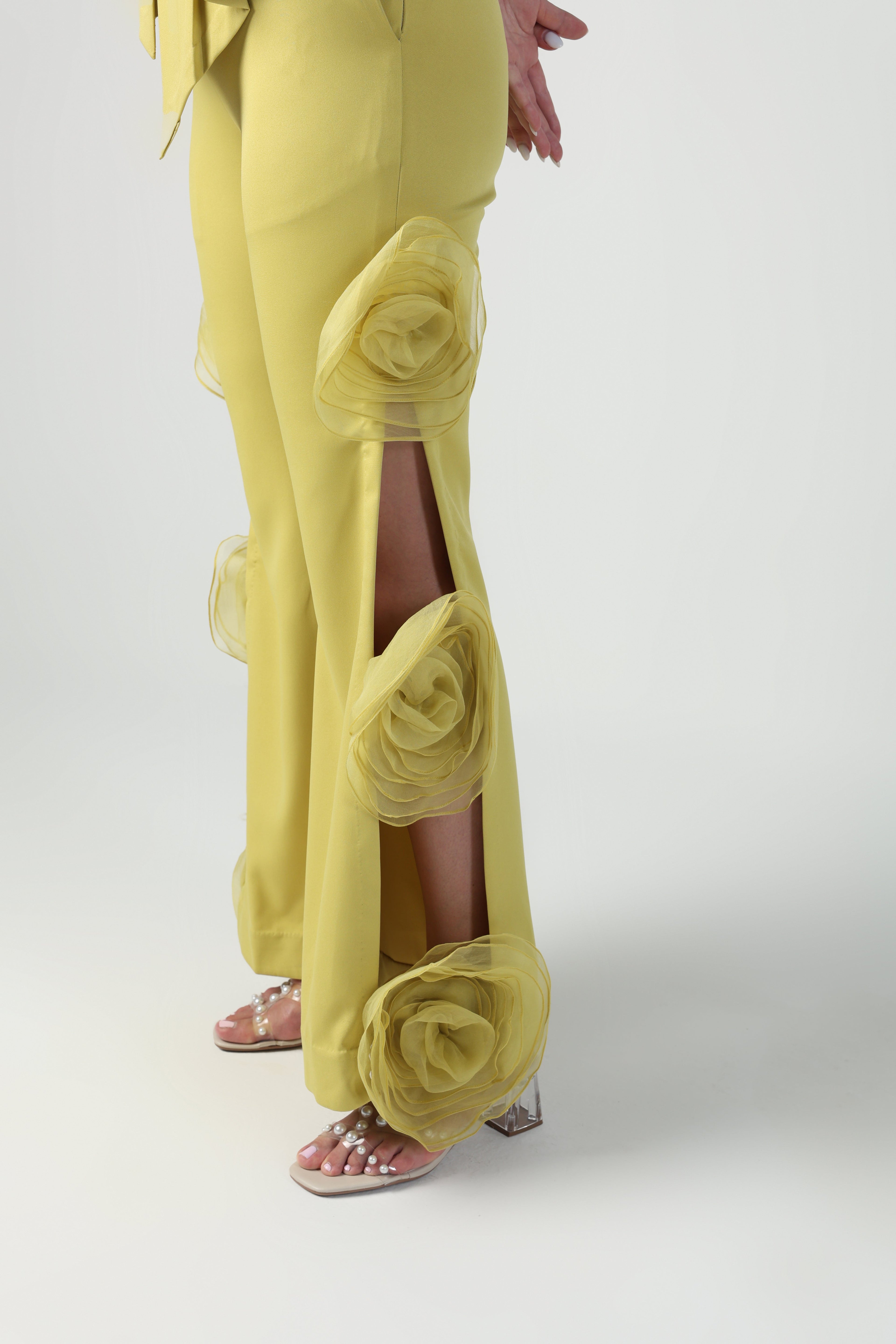 ELENA GREEN SLEEVELESS JACKET WITH ROSETTE PANT CO-ORD SET