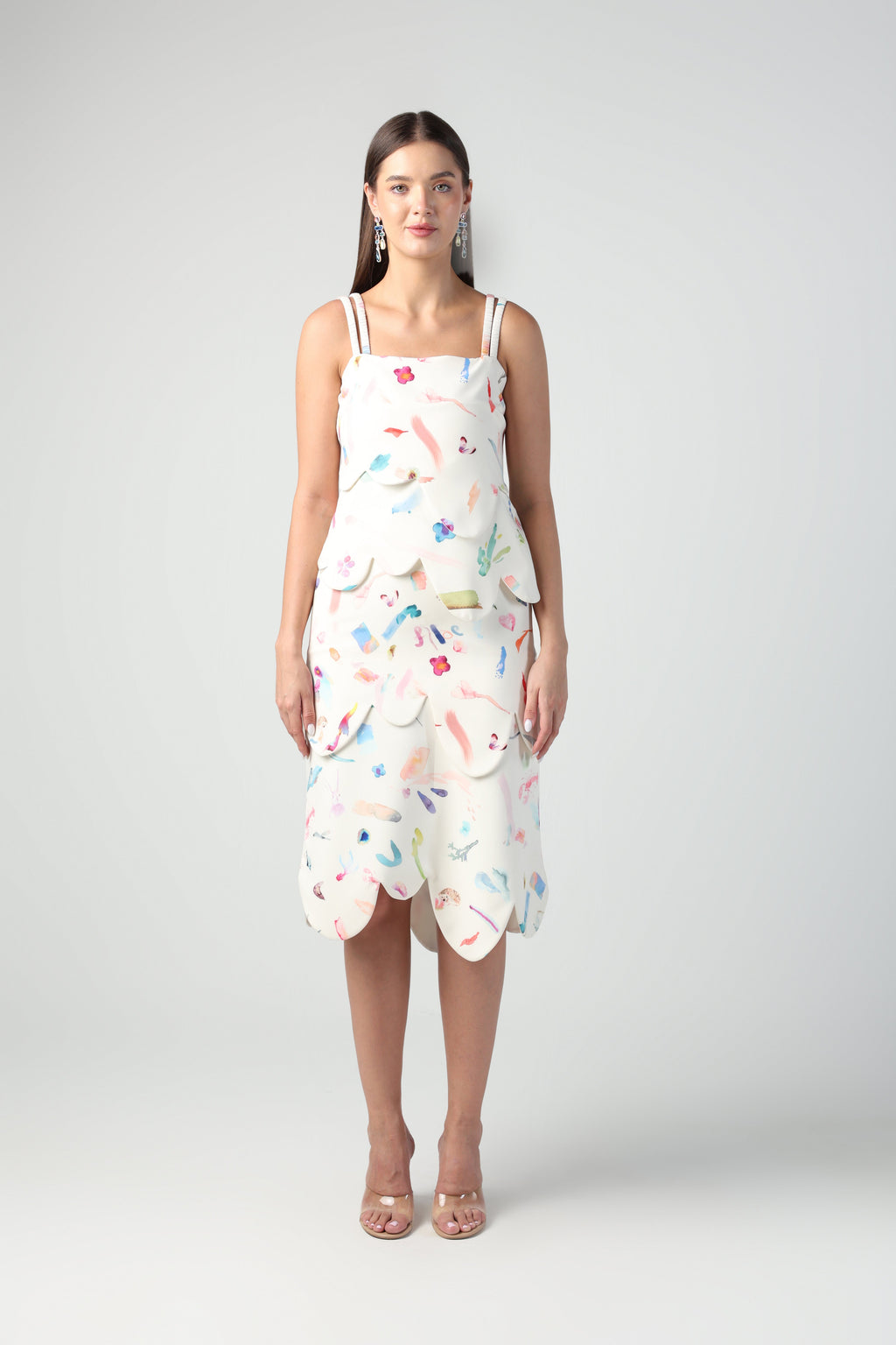 NOEMI BRUSH STROKE PRINT ABSTRACT DETACHABLE MIDI TO TOP CONVERTIBLE DRESS - Fllaë