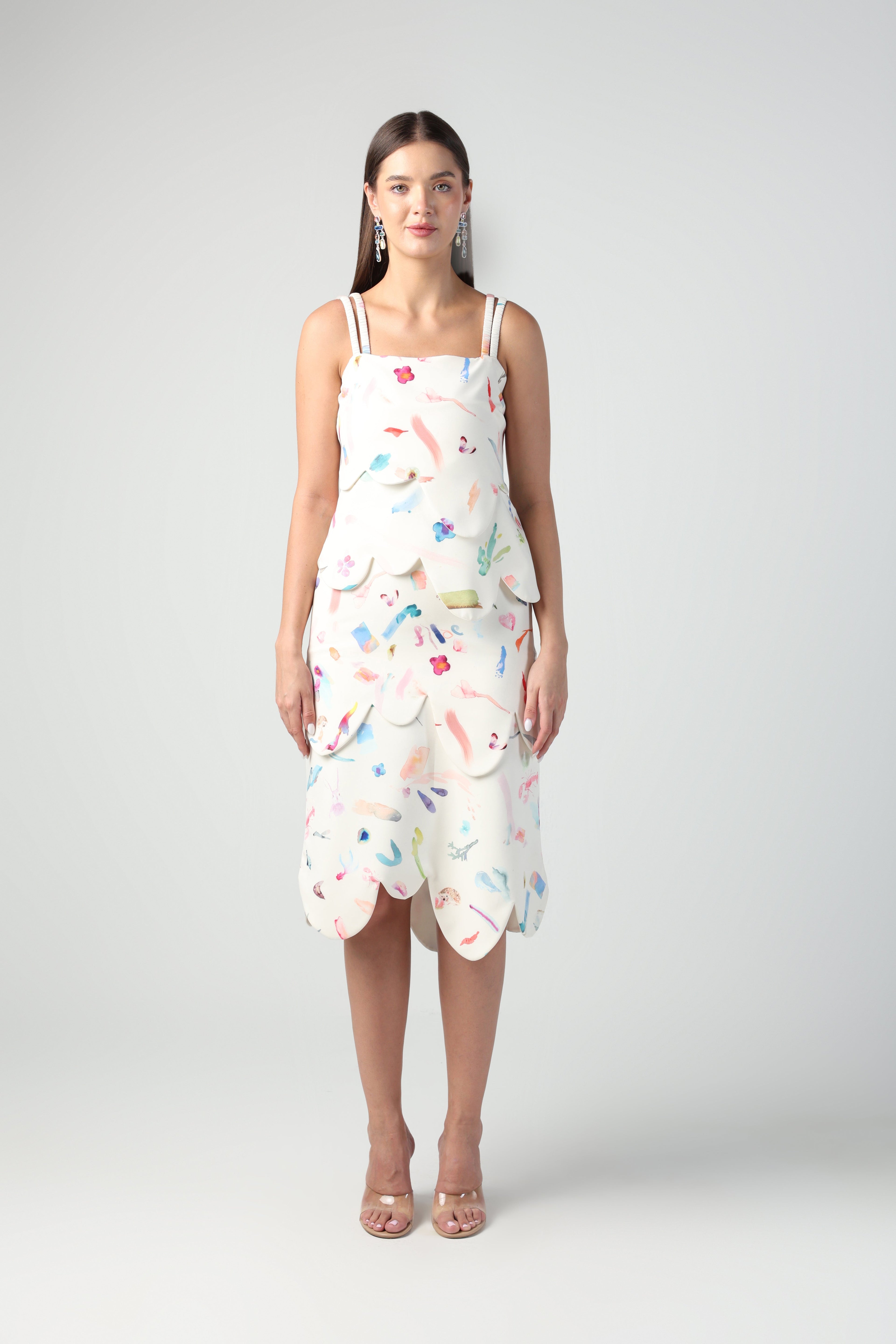 NOEMI BRUSH STROKE PRINT ABSTRACT DETACHABLE MIDI TO TOP CONVERTIBLE DRESS - Fllaë