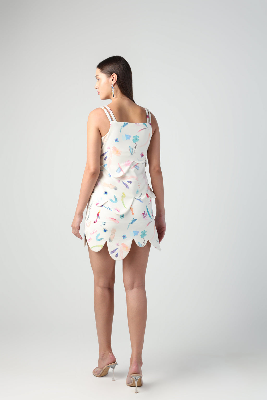 NOEMI BRUSH STROKE PRINT ABSTRACT DETACHABLE MIDI TO TOP CONVERTIBLE DRESS