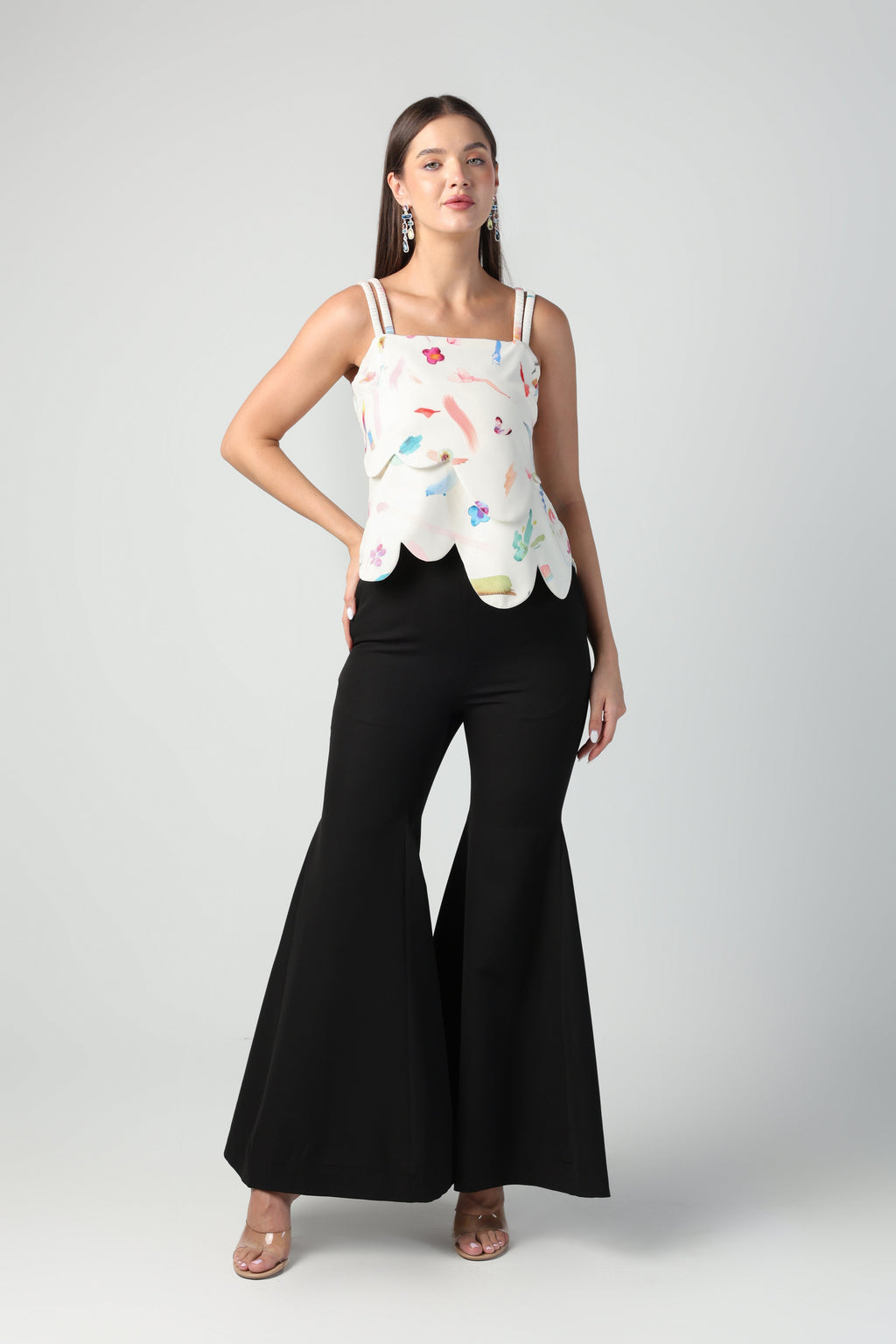 NOEMI BRUSH STROKE PRINT ABSTRACT DETACHABLE MIDI TO TOP CONVERTIBLE DRESS