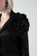 ALICIA MULTI SIZED 3D FLOWER OVERSIZED LOOK JACKET AND MIDI LACE SKIRT CO-ORD SET