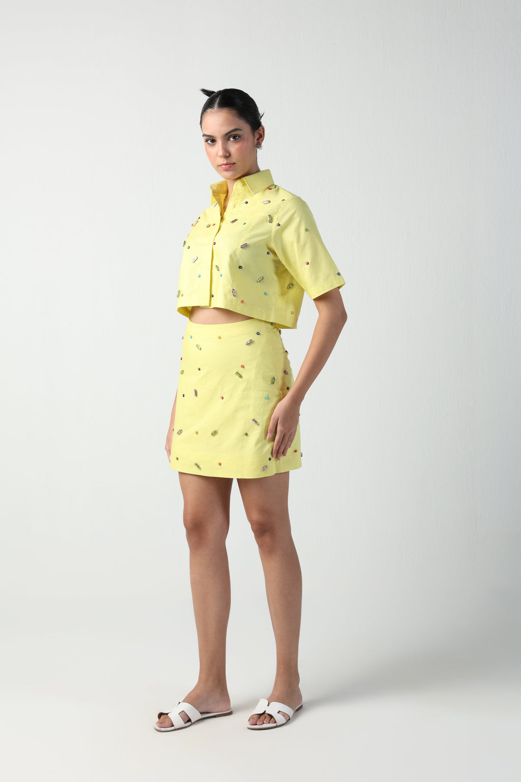 CICCIA YELLOW EVIL EYE CHARM SKIRT CO-ORD SET - Fllaë