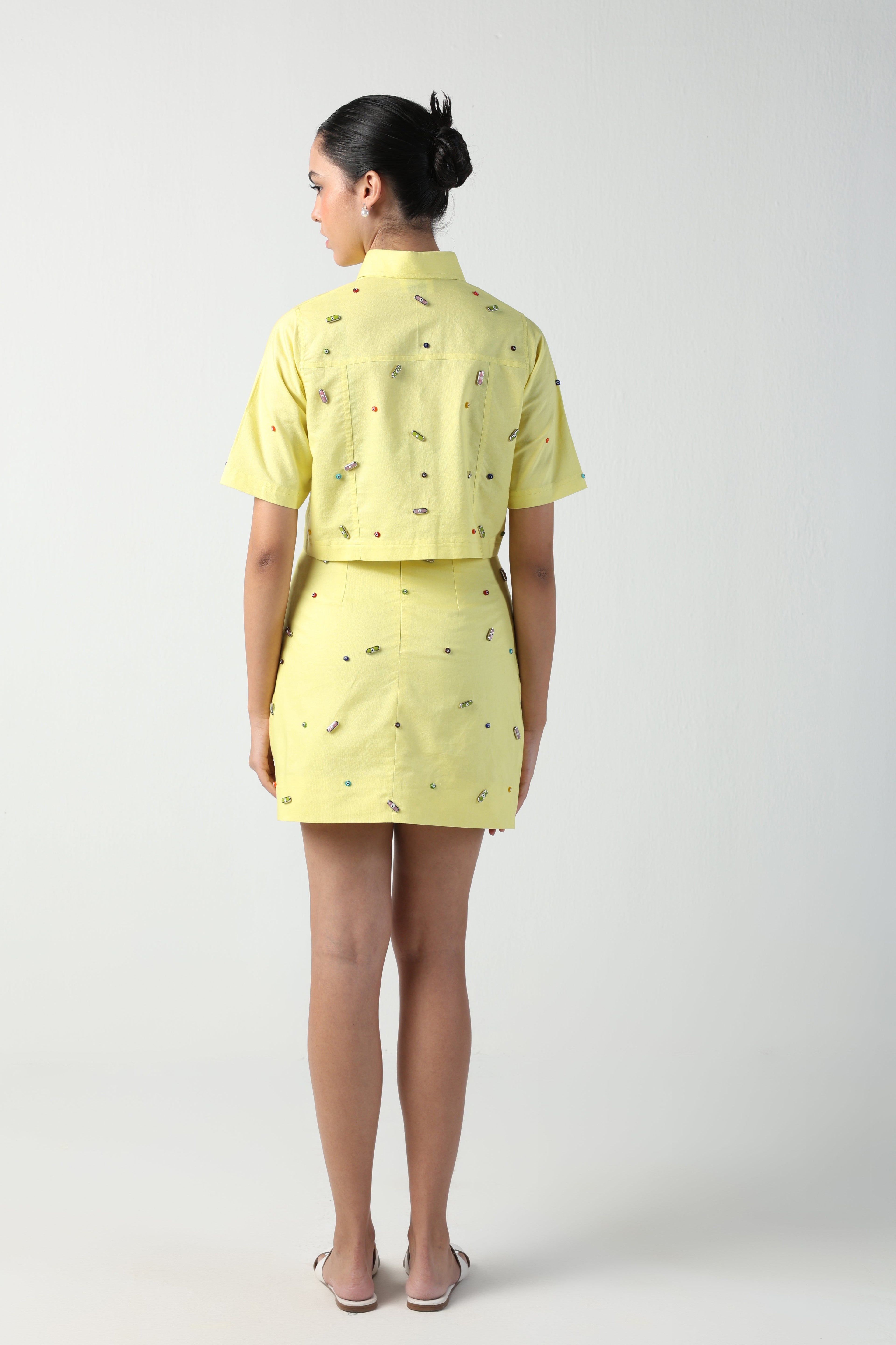 CICCIA YELLOW EVIL EYE CHARM SKIRT CO-ORD SET