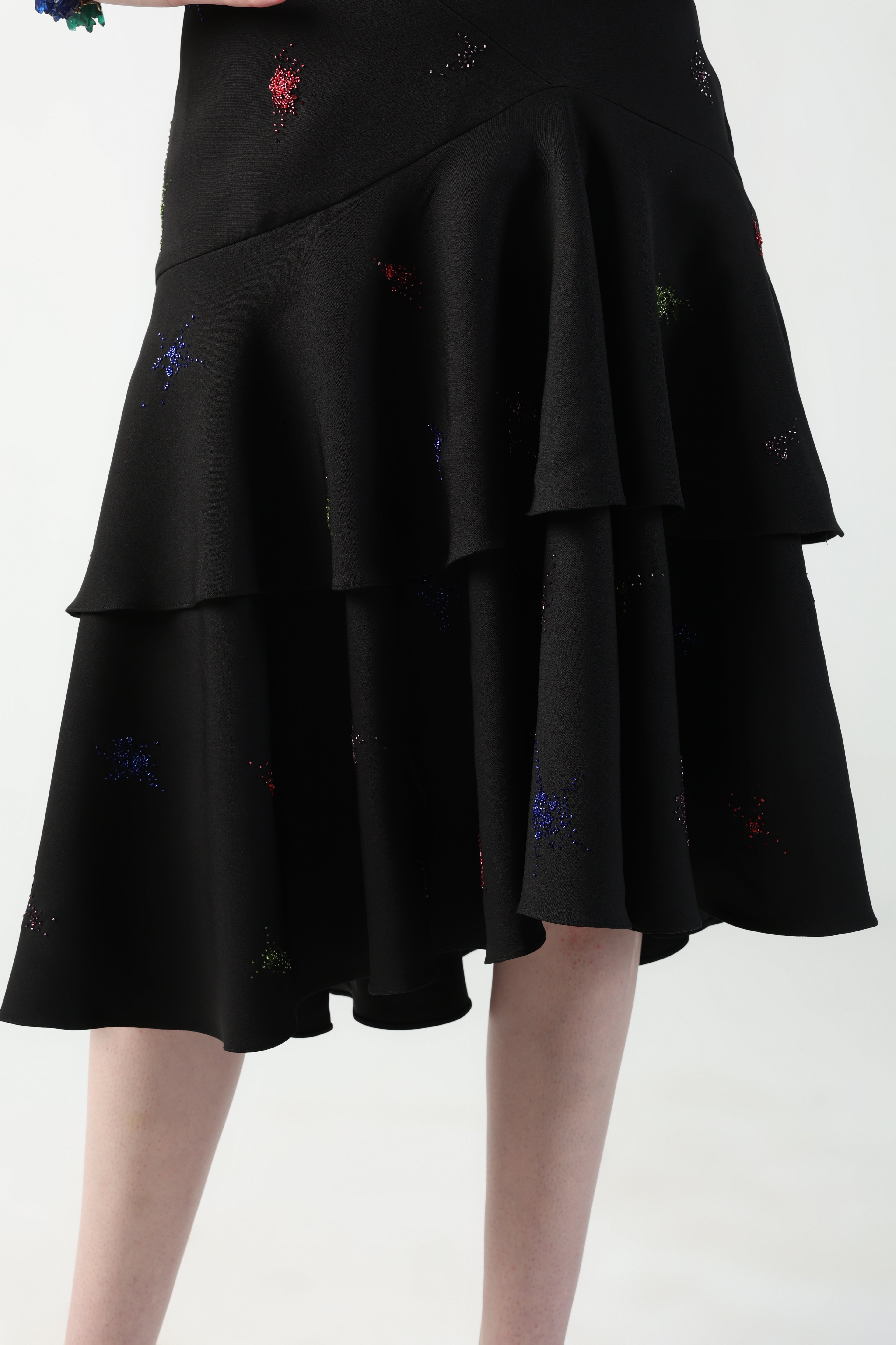 TOSCA BLACK COLORFUL SPLITTER SPLATTER DETACHABLE (LONG – SHORT) SKIRT CO-ORD SET