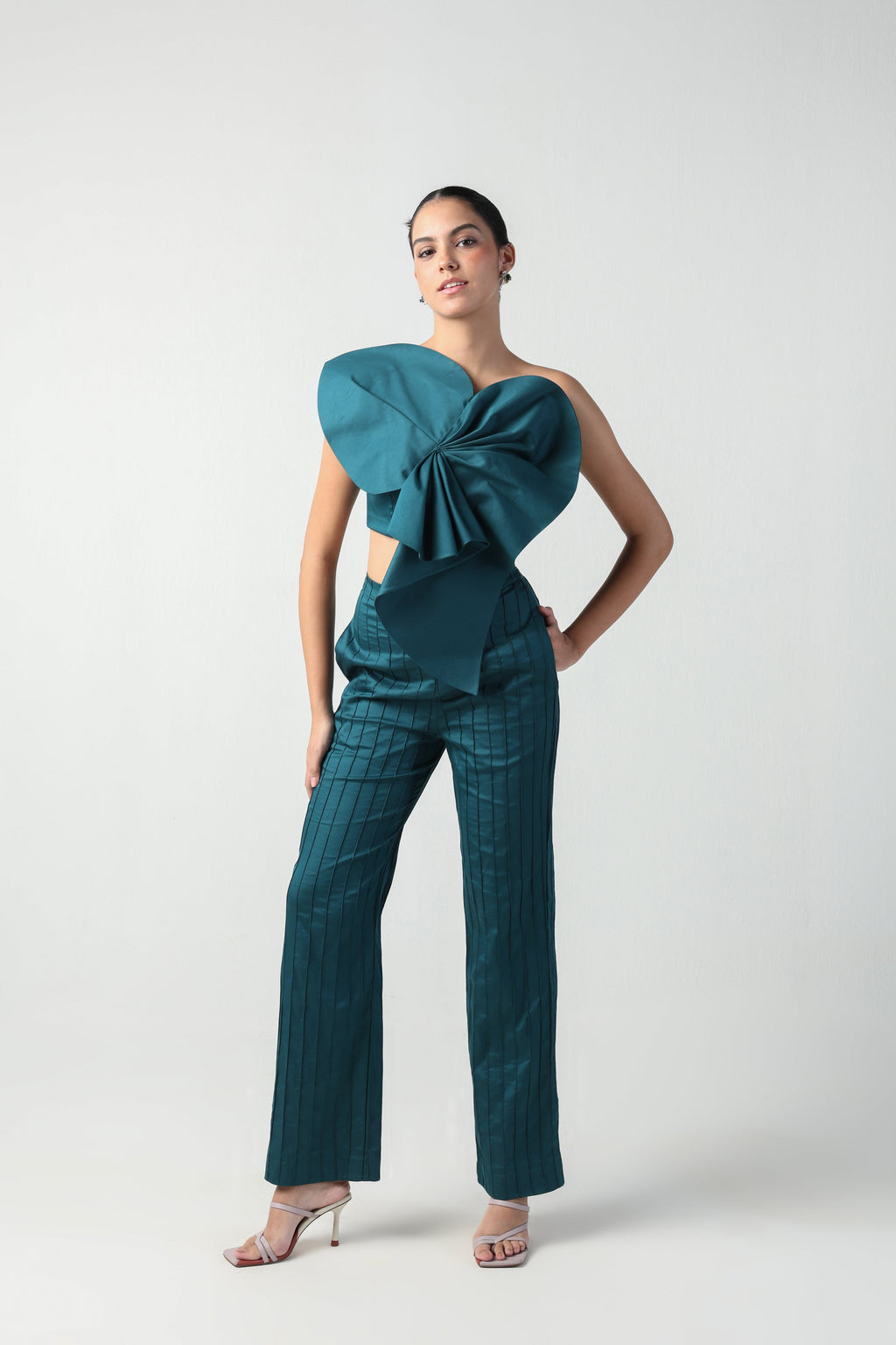 GILDA SEA GREEN 3D PATTERNED HEART BOW TOP / PANTS CO-ORD SET - Fllaë