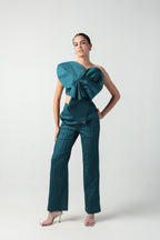 GILDA SEA GREEN 3D PATTERNED HEART BOW TOP / PANTS CO-ORD SET - Fllaë