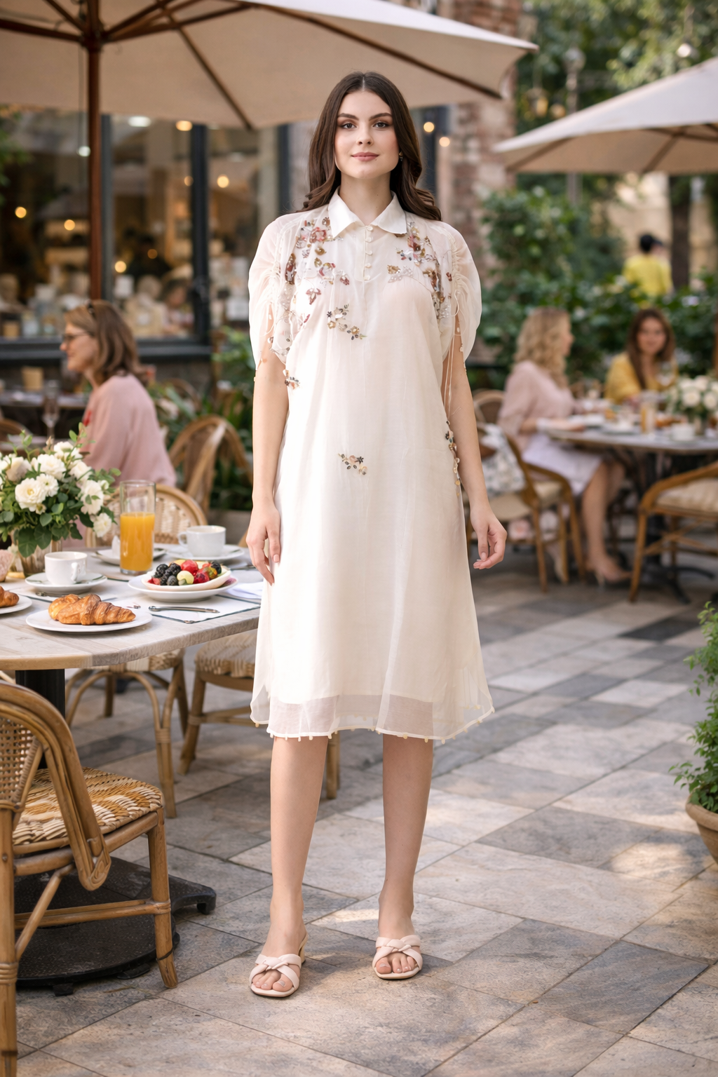 Peter White Embroidered Chanderi Midi Dress