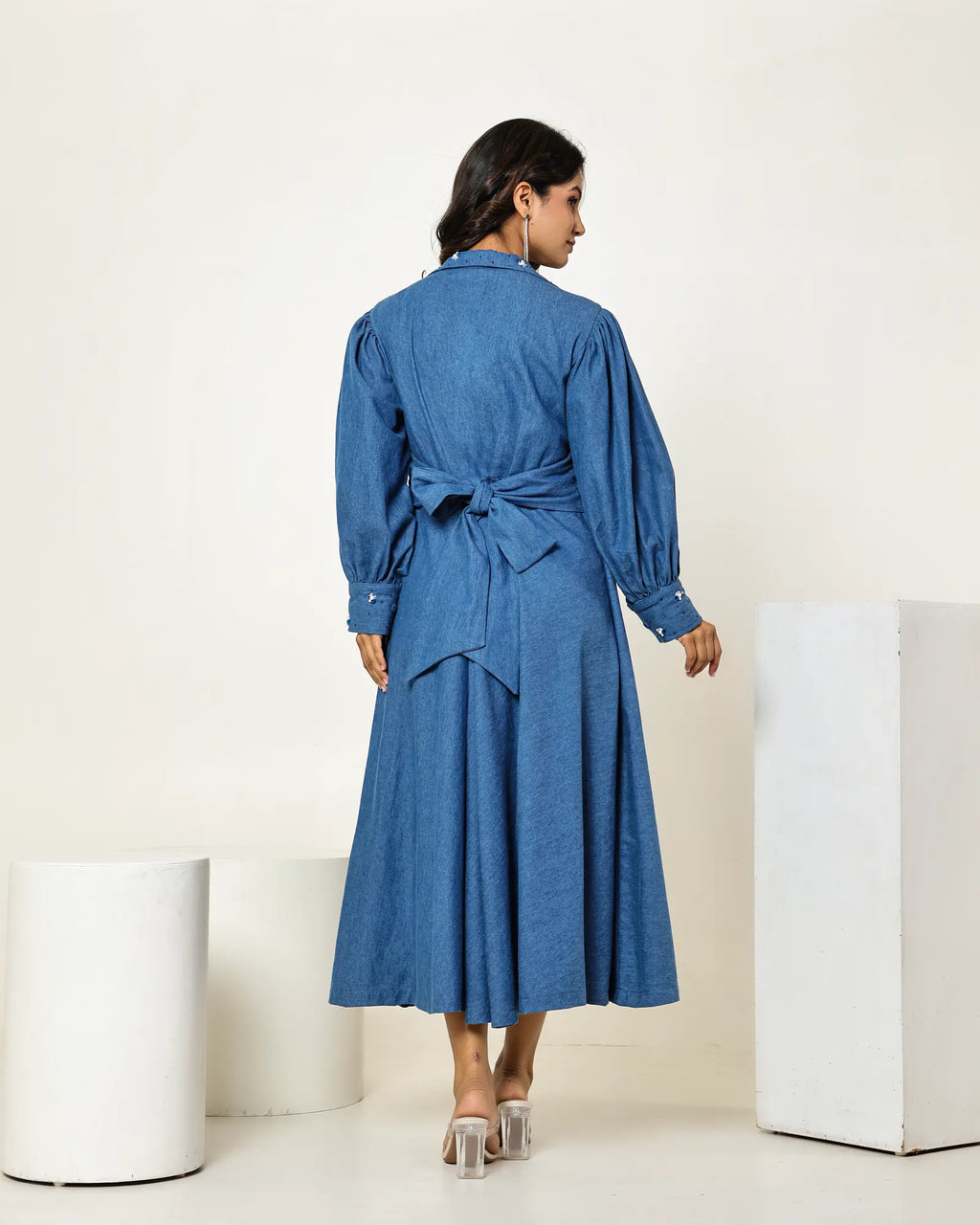 The Dark denim A-line Midi Dress