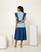 The Dark and light denim colour block midi dress with embellished belt