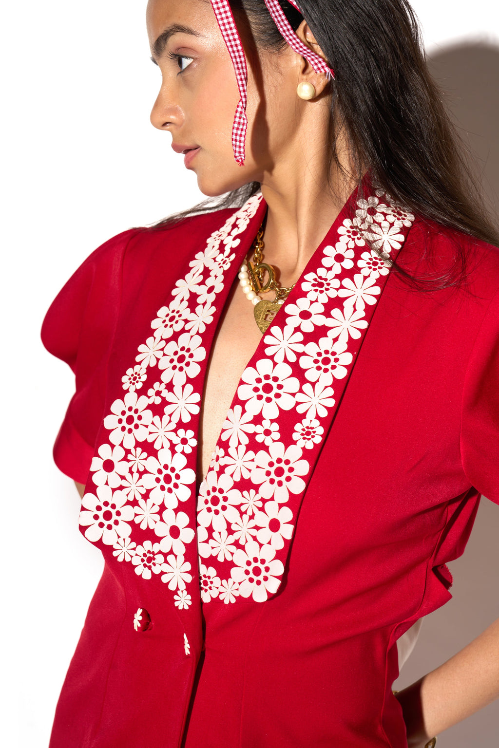 Scarlet Red Flower Collar Detailed Dress