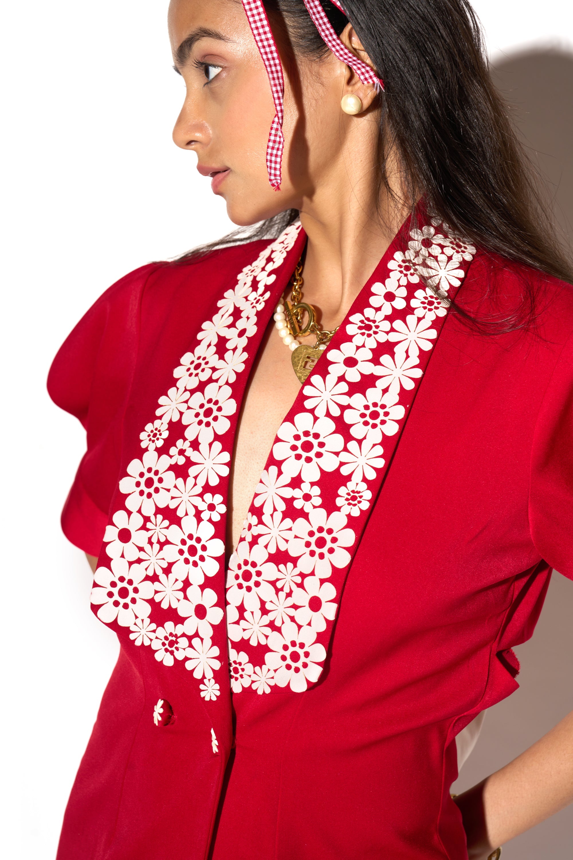 Scarlet Red Flower Collar Detailed Dress
