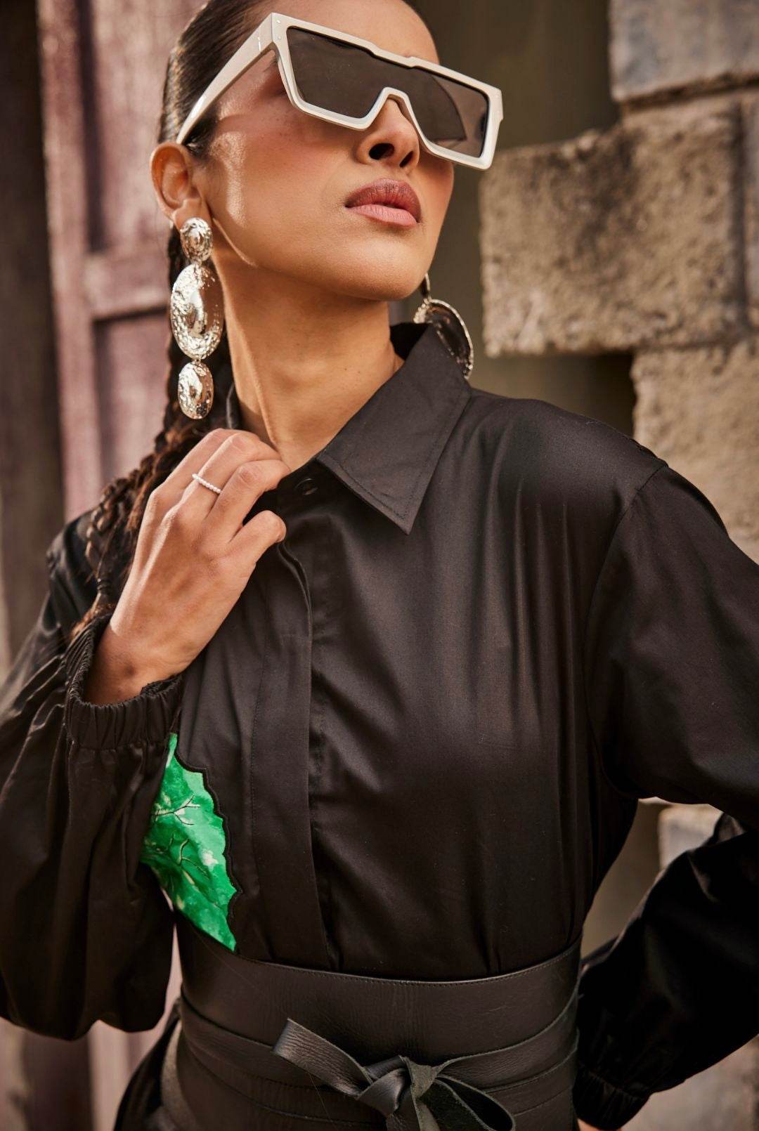 Wild Flower Black Shirt / Co-ord Set - Puja Agarwal