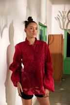 Fringe Finesse in Maroon - Puja Agarwal