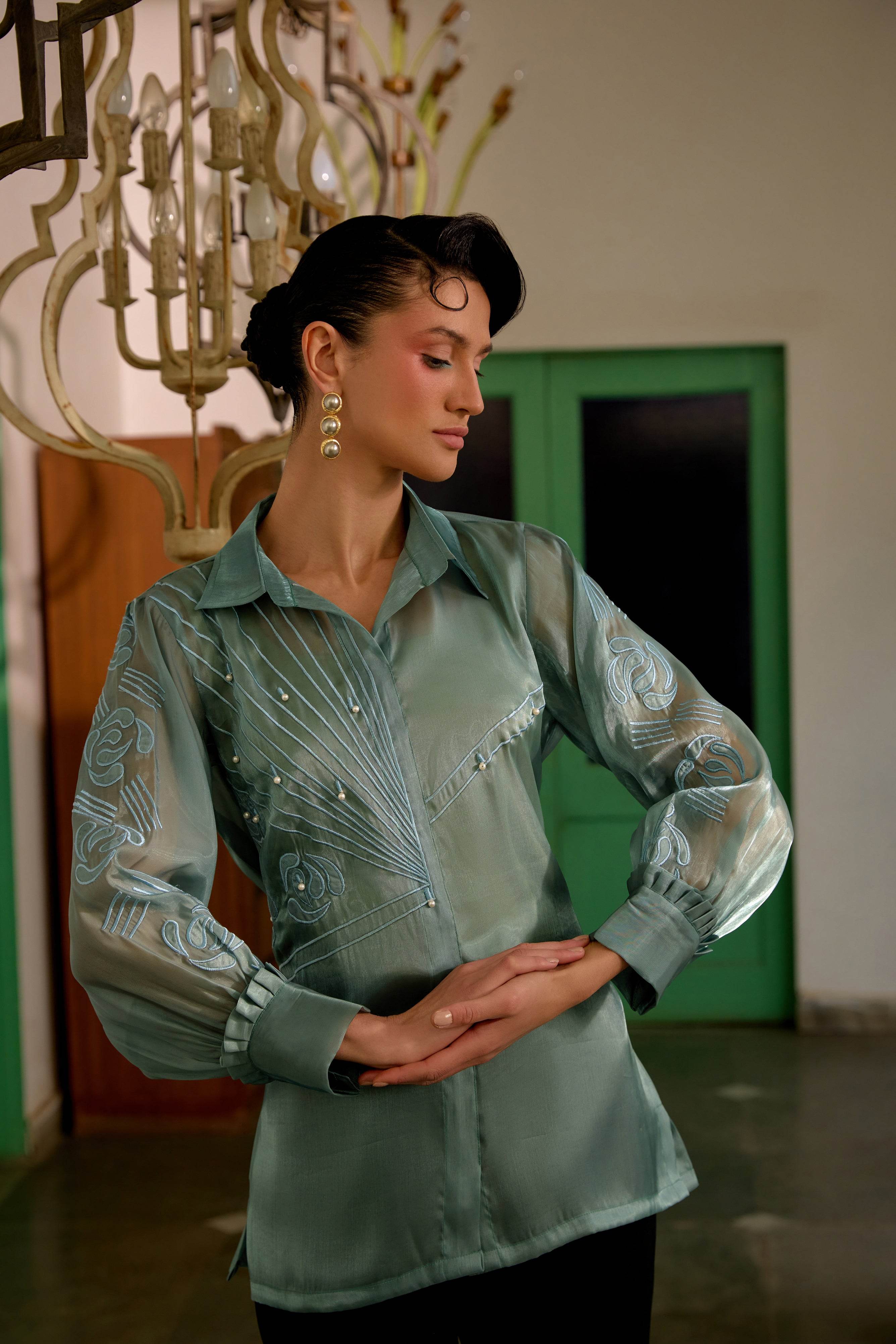 Fringe Finesse in Sea Green - Puja Agarwal