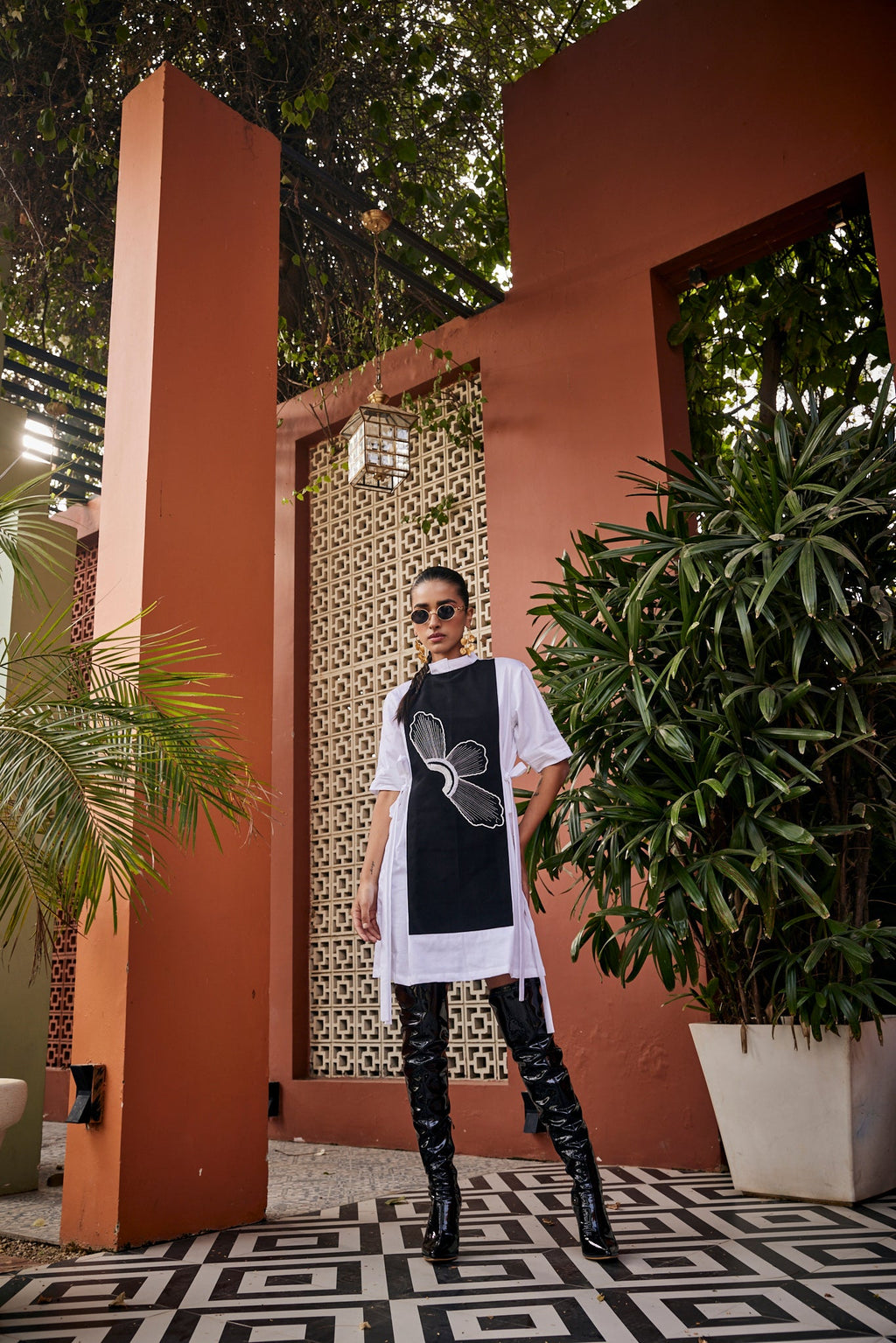 Monochrome Wing Black & White Tunic Dress