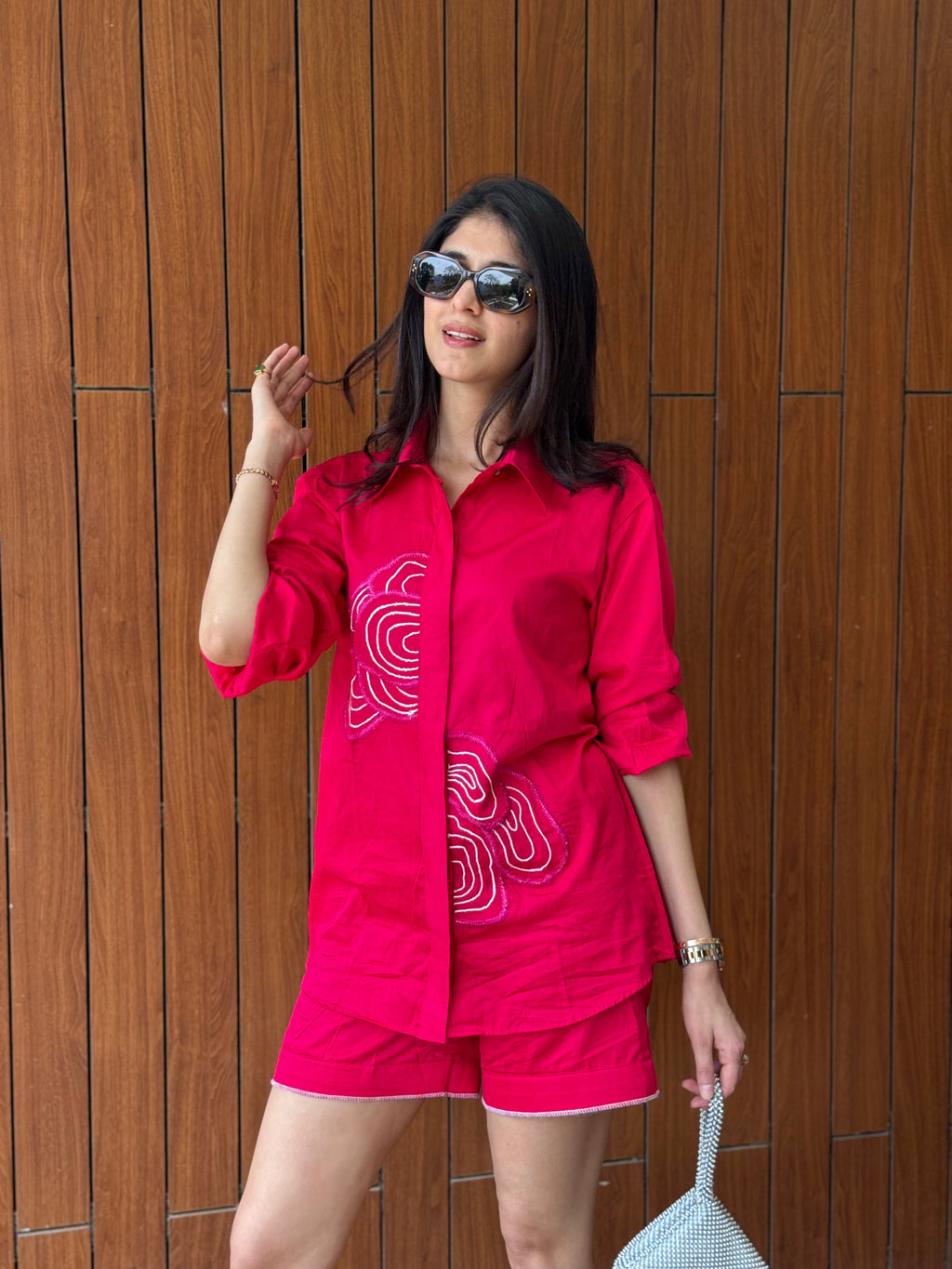 Crimson Current Pinkish Red Shirt/ Co-ord Set - Puja Agarwal