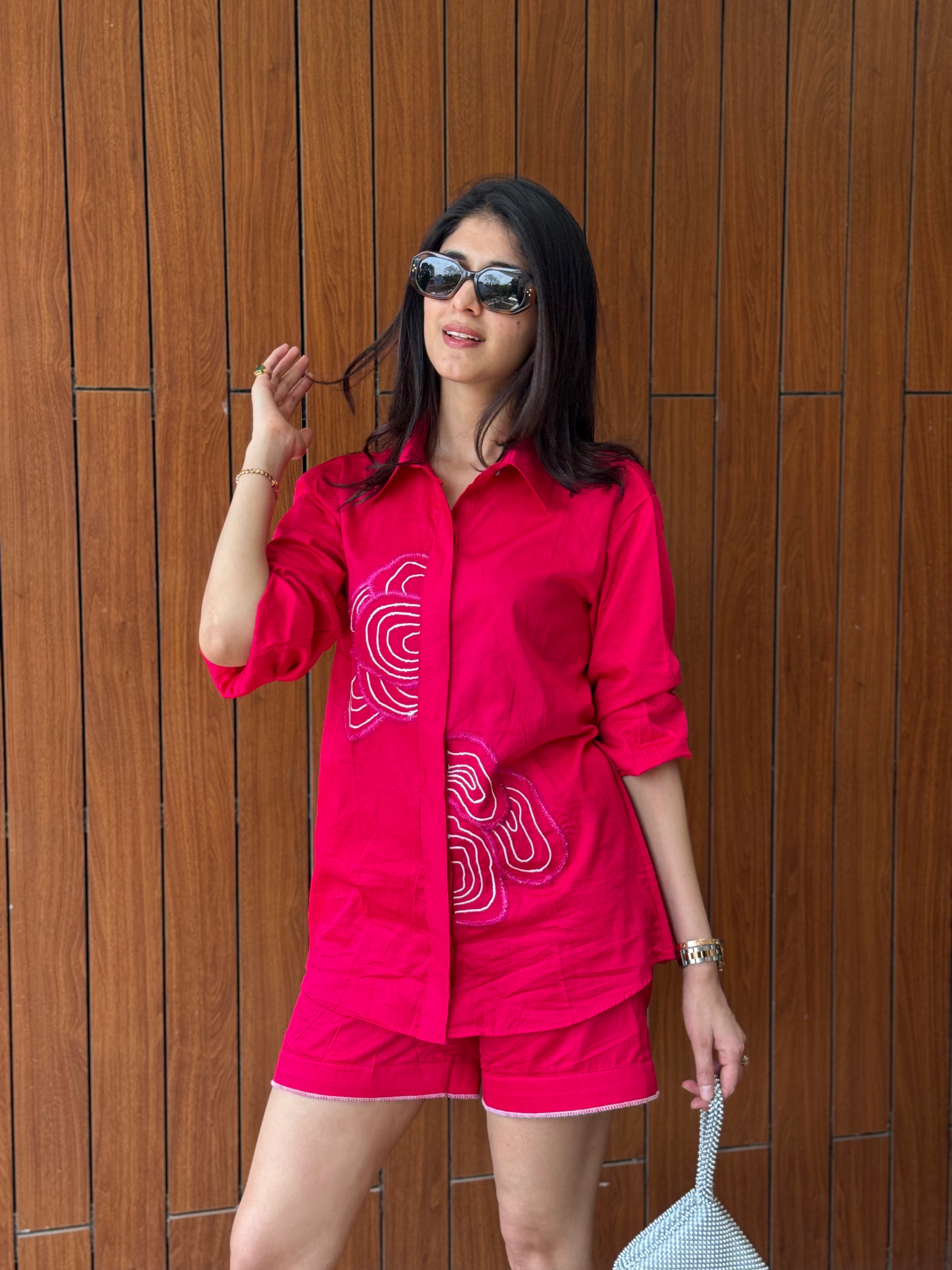 Crimson Current Pinkish Red Shirt/ Co-ord Set - Puja Agarwal