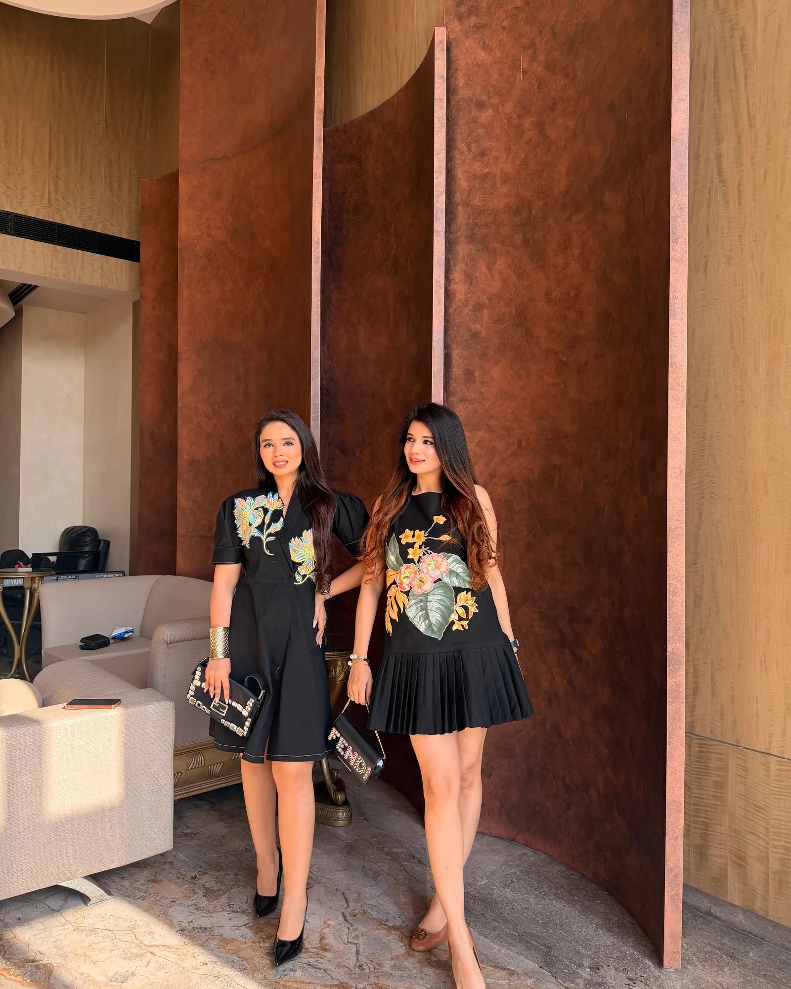 Black Embroidery flower print Dress