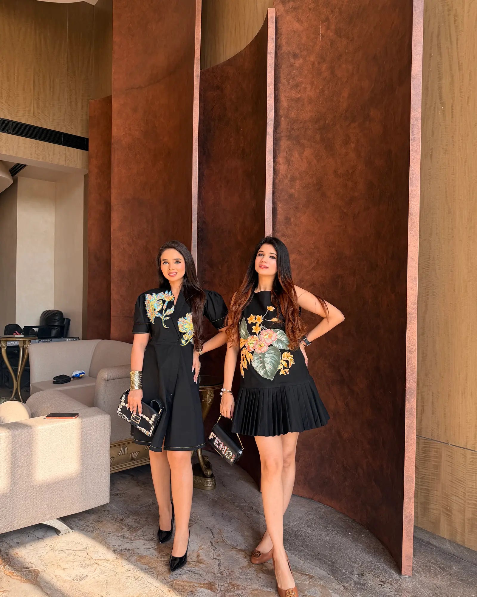 Black Embroidery flower print Dress
