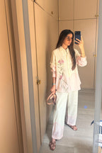 Ether Pink Embroidered French lace Silk Linen Shirt/Co-ord Set