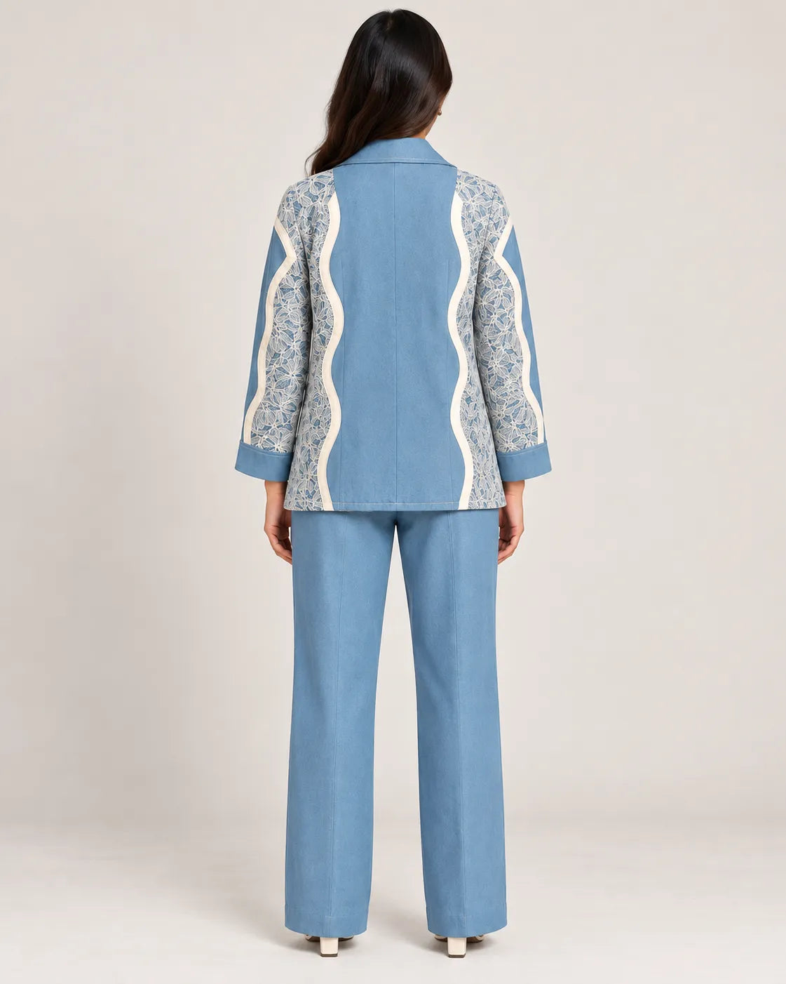 Ice Blue Embroidered Blazer Co-ord Set