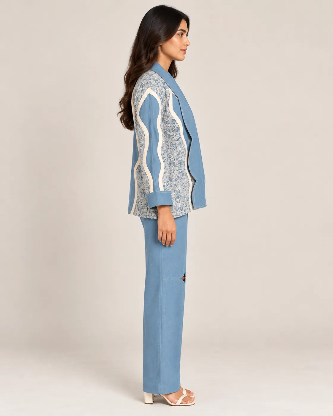 Ice Blue Embroidered Blazer Co-ord Set