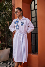 Azure Echo White Embroidered Dress - Puja Agarwal