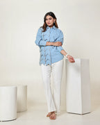 THE LIGHT DENIM 3D PANEL STONE EMBELLISHED SHIRT