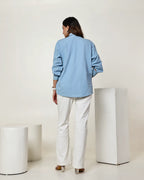 THE LIGHT DENIM 3D PANEL STONE EMBELLISHED SHIRT