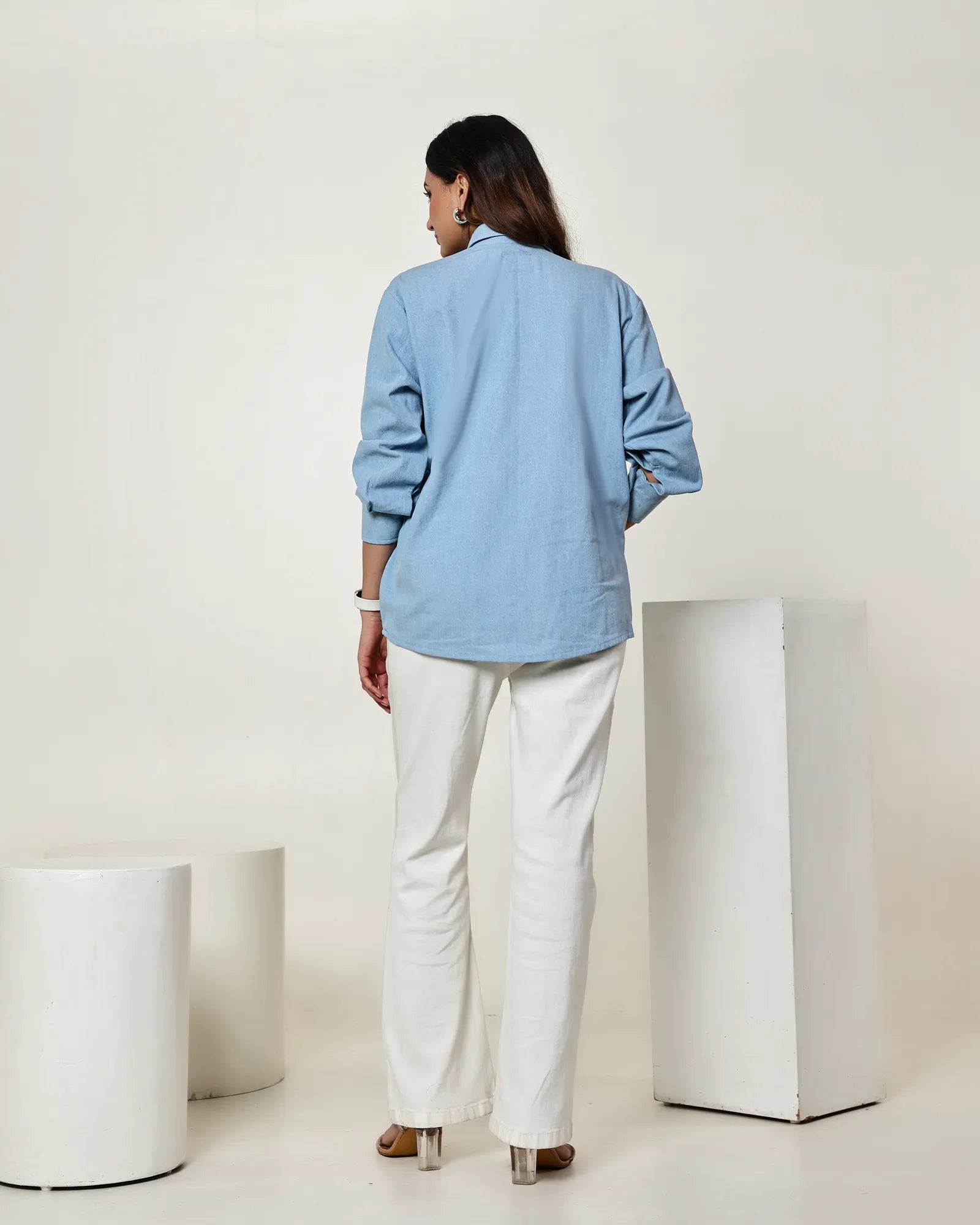 THE LIGHT DENIM 3D PANEL STONE EMBELLISHED SHIRT