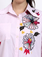 Baby pink stripes embroidered shirt