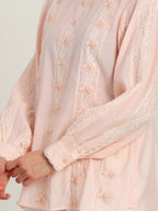Elan Pink  Hand Embroidered French Lace Silk Cotton Shirt