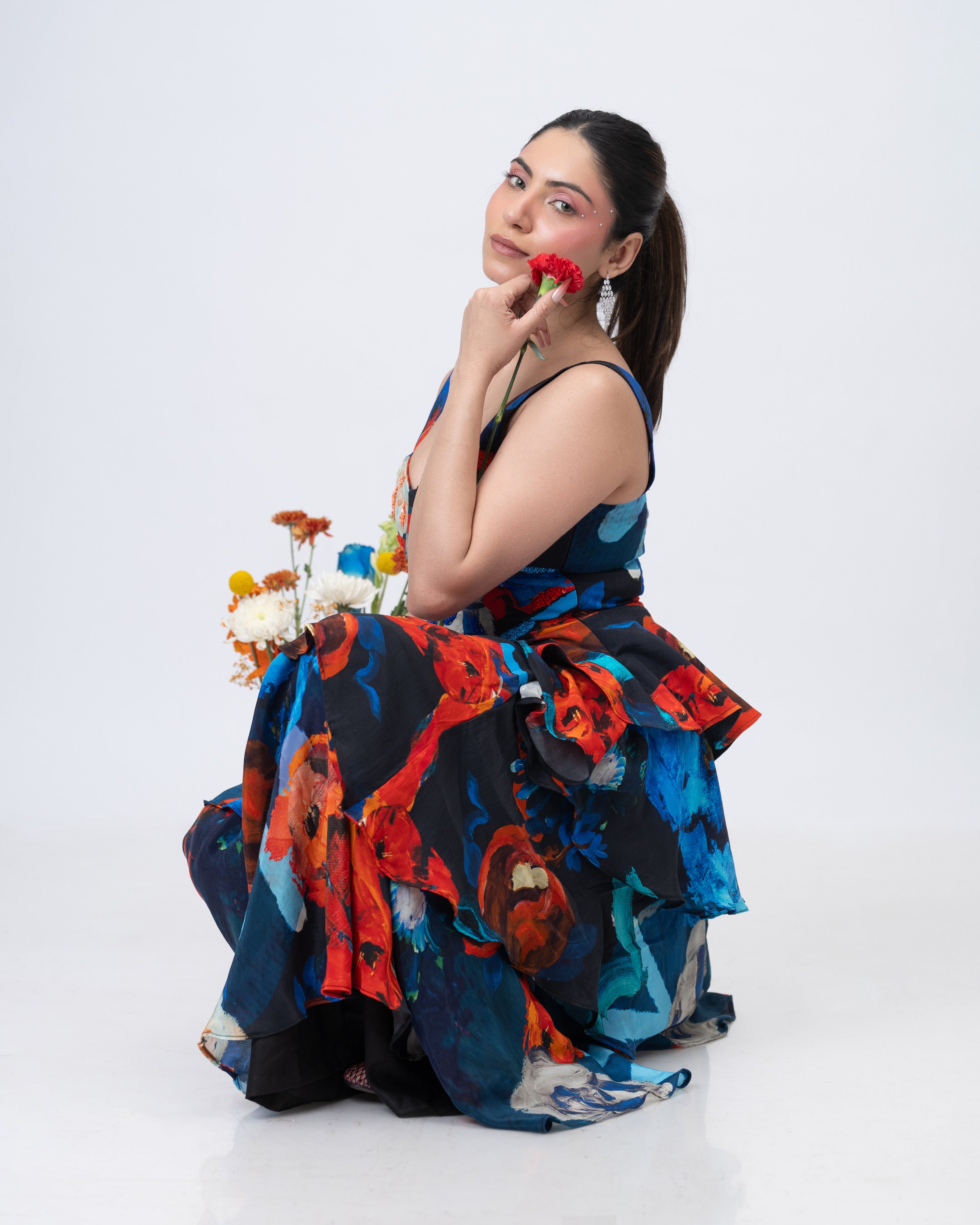 Parade Noir Peplum Bustier and Ruffle Maxi Skirt