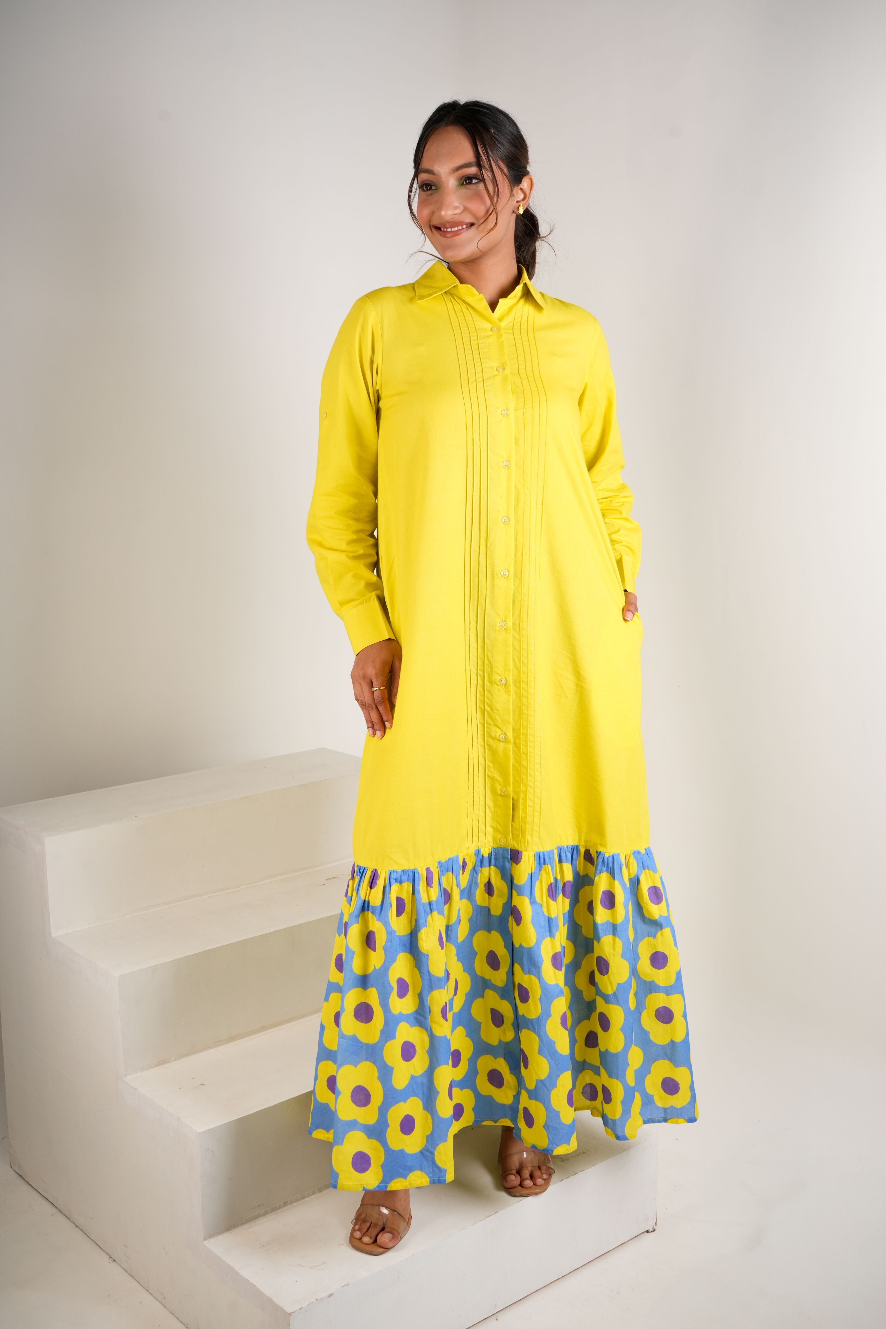 Mystic Bloom Layered Shirt Dress Long - Kasshish