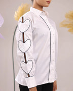 THE WHITE HEART SLEEVE COTTON SHIRT WITH WIDE PLACKET