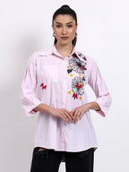 Baby pink stripes embroidered shirt
