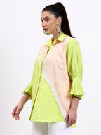 Green and Peach Lace detailing shirt with pearl touch - Gagan Vohra