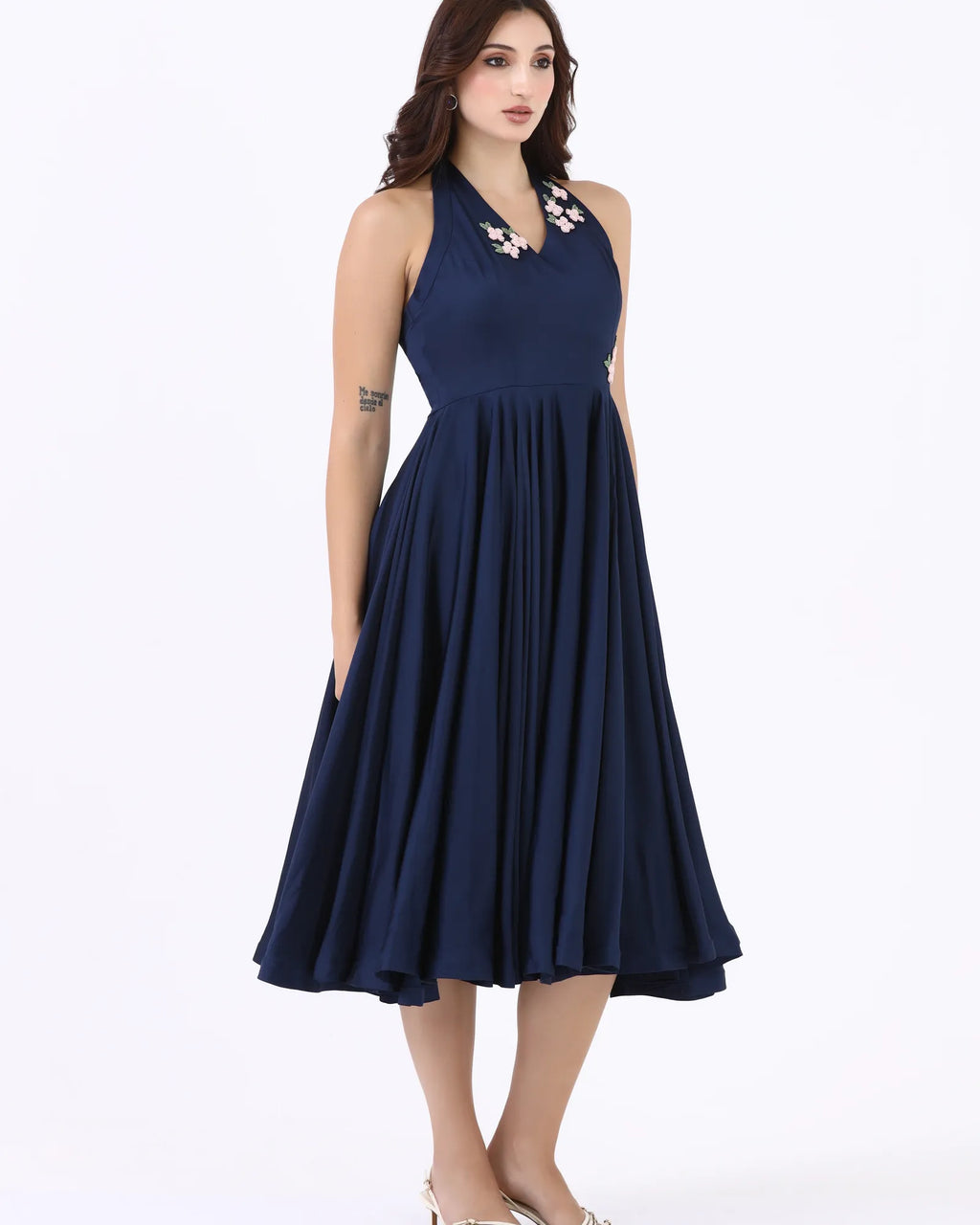 Midnight Blossom Halter Dress