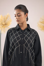 THE BLACK CHECKS STONE TASSEL CRAPE SHIRT