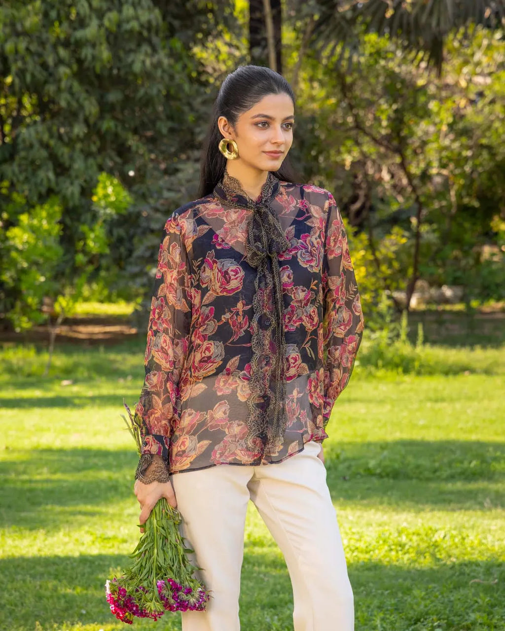 Mimosa Organza Mesh Lace bow shirt - Dareiss