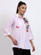Baby pink stripes embroidered shirt