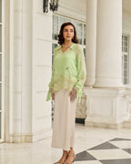 Dragonfly Pastel Green Hand Embroidered French Lace Flat Chiffon Top
