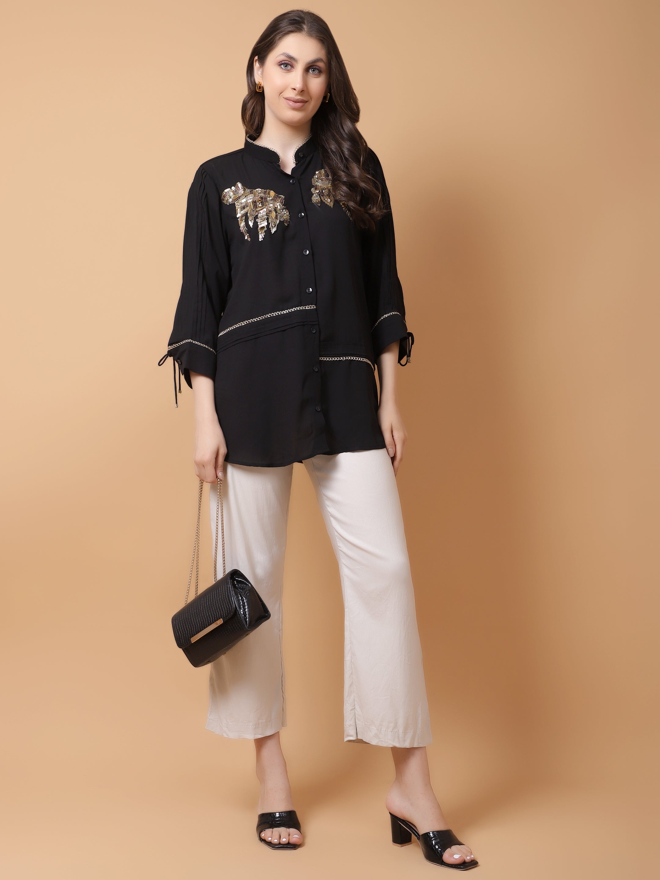 Black Georgette Embroidered Shirt