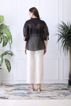 Stuart Black  Embroidered Chanderi Top with Ivory Pants